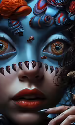a close up of a woman with her makeup done