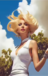 a woman that has blonde hair in white dress