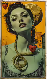 a drawing that looks like a woman with an snake on her shoulder