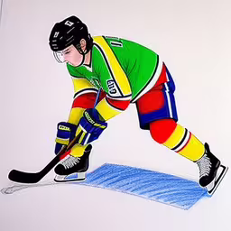 a colored ice hockey painting on paper of a hockey player