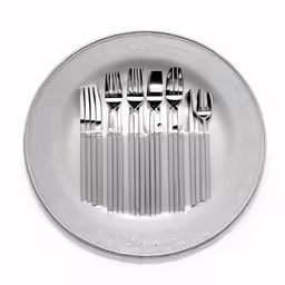 five forks arranged on top of one another, in the middle of a plate