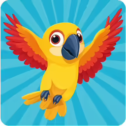 a yellow and red bird with its wings spread out