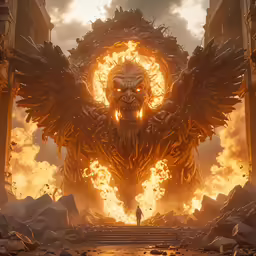 a large demonic creature in the middle of a giant city