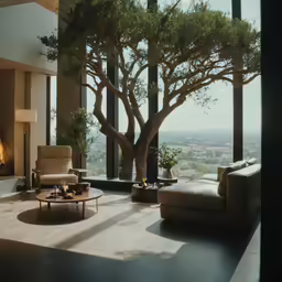the tree is in the middle of the room
