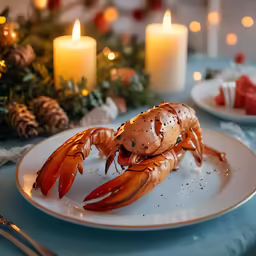 the seafood is served on the white plate