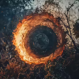 a huge burning disk that looks like it has something coming out of it