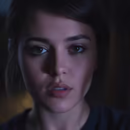 a woman is staring directly into the camera