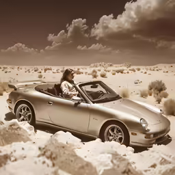 a young woman rides in an sports car