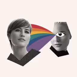 a woman is shown with different colors and shapes