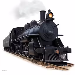 the black train is traveling along the track