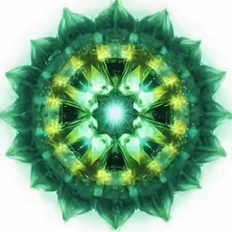 a green and yellow flower with a white background