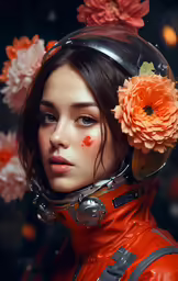 a woman with flower in her hair