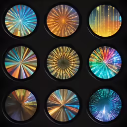 a group of circular circular lights lit up
