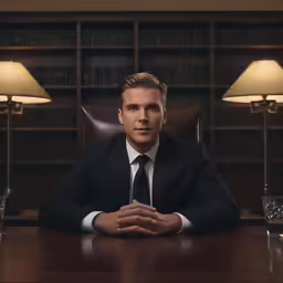 a man sitting in an office in front of a desk