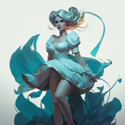 a drawing of a female wearing a blue dress