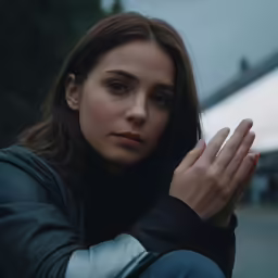 a woman with her hands together in a prayer