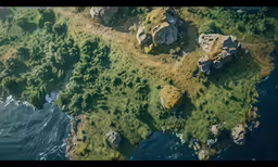 an aerial view of several small islands near the ocean
