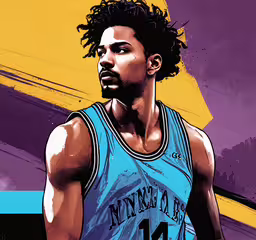 the painting of the basketball player michael williams,a drawing of the basketball player russell allen