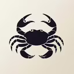 a black and white crab on a light brown background