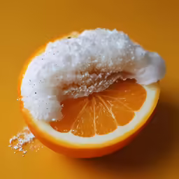 an orange cut in half with its outer peeled