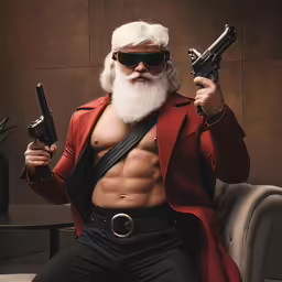 an image of a man with sunglasses and beard holding guns