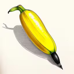 a drawing of a banana sitting on a plate