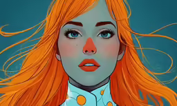 a cartoon girl with freckled red hair and big blue eyes