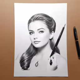pencil drawing of a female with long hair