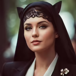 a nun wearing a large veil on top of her head