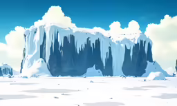 an animation scene of a mountain with ice on the rocks