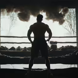 a man with no shirt and boxing gloves on