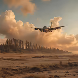an airplane is flying in the air and it just about to land