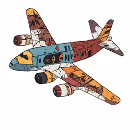 an airplane that is painted with many different colors