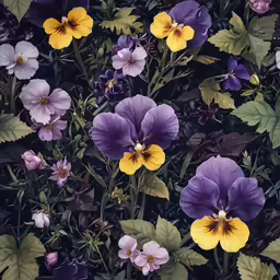 many different colored flowers growing up close