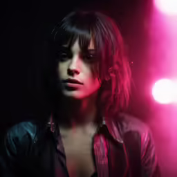a close up of a person in a dark background