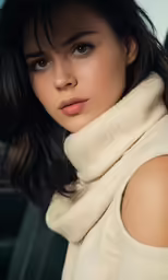 a woman wearing a scarf with her arms crossed