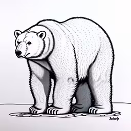 this is a drawing of a polar bear,a drawing of a bear with a spotless background,black and white photograph of a polar bear standing on ground,a drawing of a white bear on a grey background,an animal with the word grizzly on it