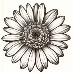 a large sunflower drawing on paper with a pen,a black and white picture of a flower