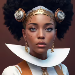 an avatar - friendly photo of an african american girl wearing headgear and headpiece
