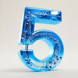 a 5 blue number with words on it