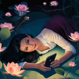 a woman is laying on the ground with her cell phone