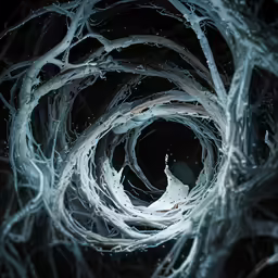 a strange looking sculpture, with water swirling around it