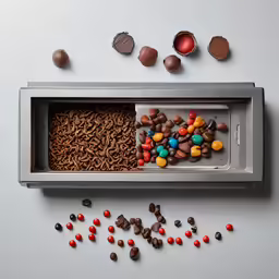 a box containing some chocolates and various cereals