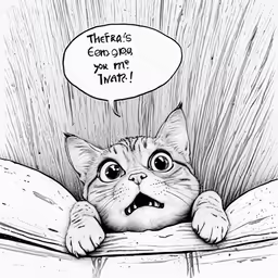 a black and white cartoon cat is in bed