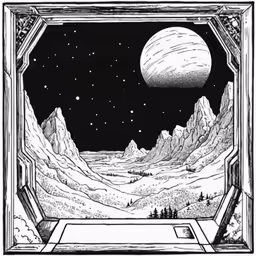 an artwork work with mountains and stars