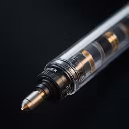 a pen with a tip inside on a black background