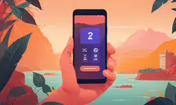 someone holding a cell phone with a beautiful scenery,a person holding up a phone to touch a picture