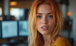 the young woman is posing with a very blue eyes