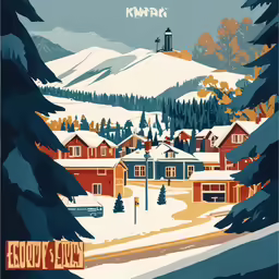 a snowy mountain village, with houses and snow