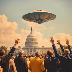 people raising their hands up in front of a government building